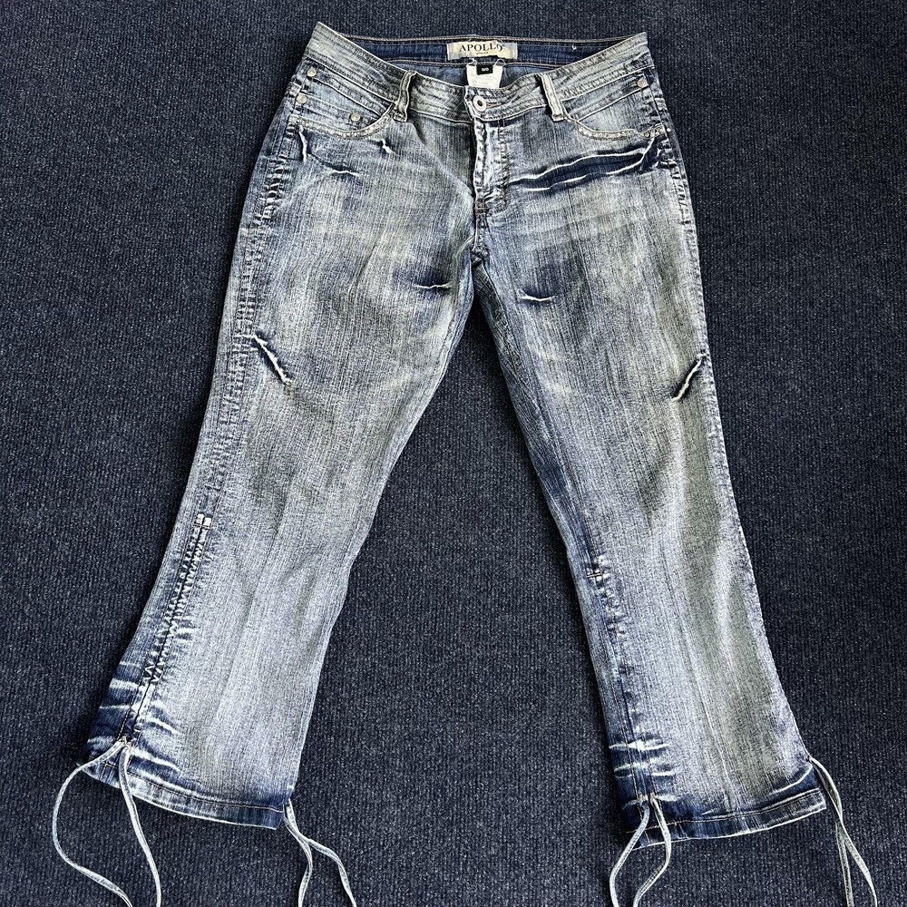 Y2K Apollo Jeansâ Womens 5/6 Medium Low Rise Bootcut Distressed Studded Denim